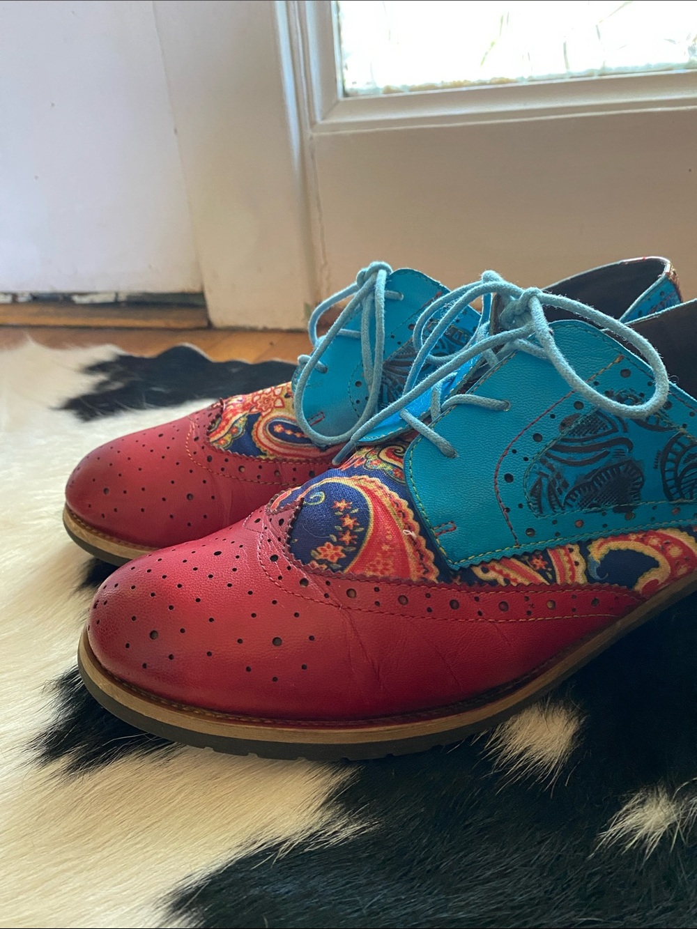 Paisley Leather Brogue Oxfords - Boho Artisan Wingtip - Women's Sz 11 US 42 EU - Picture 7 of 15